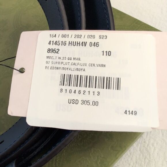 NWT LADIES GUCCI BELT GG MARMONT MONOGRAM LEATHER BLUE PRINT SIZE 110. A52 - Picture 3 of 6